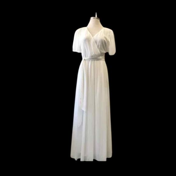 Elegant White Maxi Formal Dress 3X – Flutter Sleeves & Crossbody Top - Picture 3 of 4